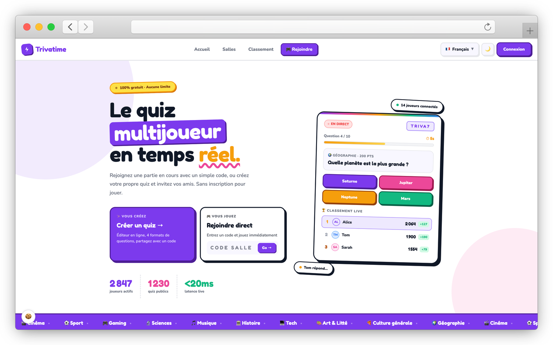 Capture d'écran du site Trivatime